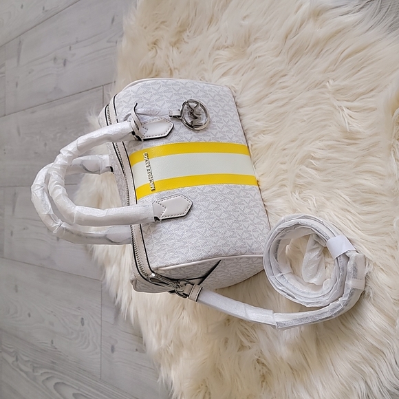 MICHAEL KORS Bedford Small Logo Stripe Satchel - Picture 7 of 11